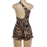 Summer Women's Sexy Slash Shoulder Top & Ruffle Shorts Set