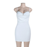 Pearl Rhinestone Strap Slim Waist Slim Fit Mini Dress