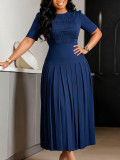 Women's Pleated Round Neck Patchwork Ruched Dress
