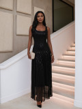 Black Chic Sequin Wide Strap Maxi Evening Dress