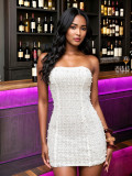 Fashion White Beaded Strapless Bodycon Mini Evening Dress