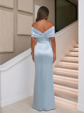 Fashion Light Blue Beaded Off Shoulder Mermaid Maxi Evening Dress