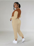 Women contrasting color baseball top and pant two-piece set