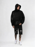 Full Rhinestone Beaded Knee-Length Straight Denim Shorts