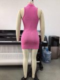 Women's American Sleeveless Turndown Collar Ruched Slim Fit Bodycon Mini Dress