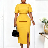 Women's Sexy Chic Bodycon Short Sleeve Ruffle Split African Dress