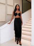 Fashion Strapless Top & Fringe Maxi Skirt Two-Piece Set