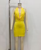 Halter Neck Deep V Cowl Neck Rhinestone Bodycon Evening Dress