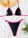 Women's Sexy Colorblock Lace-Up Low Back Bikini Swimsuit