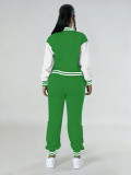 Women contrasting color baseball top and pant two-piece set
