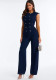 Washed Denim Slim Waist Stretch Straight-Leg Loose Jumpsuit