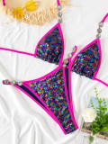 Women's Sexy Colorblock Lace-Up Low Back Bikini Swimsuit