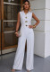 Fashion Turndown Collar Sleeveless Button Straight Leg Wide-Leg Jumpsuit
