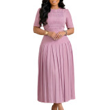 Women's Pleated Round Neck Patchwork Ruched Dress