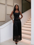 Black Chic Sequin Wide Strap Maxi Evening Dress