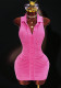 Women's American Sleeveless Turndown Collar Ruched Slim Fit Bodycon Mini Dress