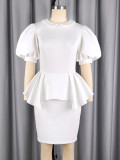 Women Puff Sleeve Ruffled Dress for Parties