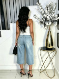 Women Spring/Summer Bow Embroidered Cropped Denim Shorts