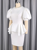 Women Puff Sleeve Ruffled Dress for Parties