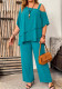 Plus Size Women summer Casual short-sleeved top and pant two-piece set