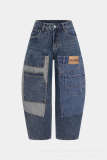 Women Patchwork Multi-Pocket Denim Pant