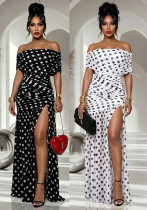 Women Polka Dot Slit Pleated Holidays Bodycon Dress Women Polka Dot Slit Pleated Holidays Bodycon Dress
