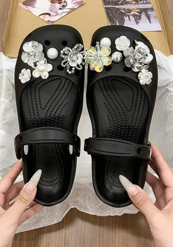Women Sequined Flower Clogs