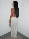 Women Sexy mesh halter neck backless top and slit skirt two-piece set