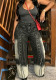 Women Gradient Rivet Patchwork Denim Wide-Leg Pant