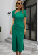 Women Elegant Green Pleated Bodycon Maxi Dress