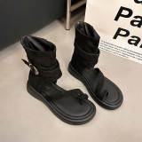 Women Pu-Leather Roman Platform Ankle Boots, Toe-Up Sandals