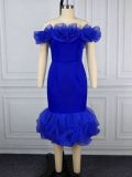 Plus Size Women Off-Shoulder Strapless Mesh Ruffle Elegant Fishtail Bodycon Dress