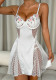 Women Floral Embroidery Soft Underwire Mesh See-Through Sexy Slip Dress