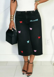 Women Spring/Summer Bow Embroidered Cropped Denim Shorts