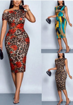 Women summer African sexy print slash shoulder dress