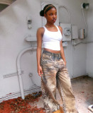 Women Tiger and Leopard Print Patchwork Denim Wide-Leg Pants