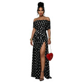 Women Polka Dot Slit Pleated Holidays Bodycon Dress