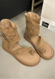 Women Pu-Leather Roman Platform Ankle Boots, Toe-Up Sandals