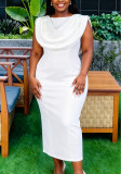 Plus Size Women White Turtleneck Sleeveless Swing Neck Bodycon Dress
