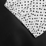 Women French Elegant Polka Dot High Neck Tie-Waist Long Sleeve Dress