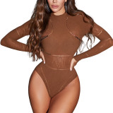 Women Sexy Hollow-Out Printed Long-Sleeved Mesh Bodysuit
