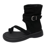 Women Pu-Leather Roman Platform Ankle Boots, Toe-Up Sandals