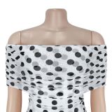 Women Polka Dot Slit Pleated Holidays Bodycon Dress