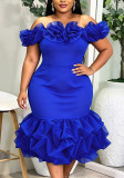 Plus Size Women Off-Shoulder Strapless Mesh Ruffle Elegant Fishtail Bodycon Dress
