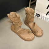 Women Pu-Leather Roman Platform Ankle Boots, Toe-Up Sandals