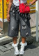 Women Checkered Butt-Covering Wide-Leg Ripped 7/8 Denim Shorts