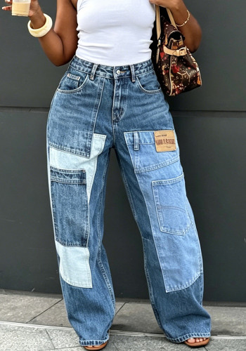 Women Patchwork Multi-Pocket Denim Pant