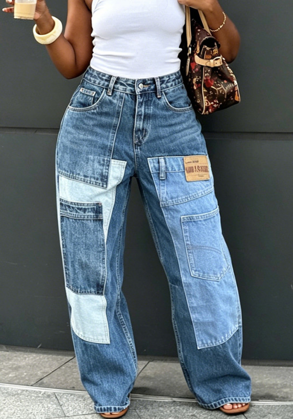 Women Patchwork Multi-Pocket Denim Pant