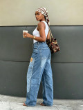 Women Patchwork Multi-Pocket Denim Pant