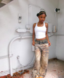 Women Tiger and Leopard Print Patchwork Denim Wide-Leg Pants